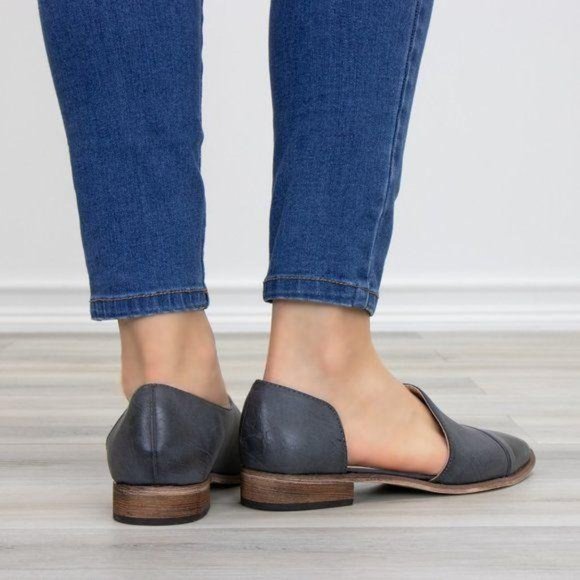 Charcoal Opened Side Pointy Slip On Flat Loafer - Picture 3 of 11